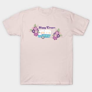 Happy Camper - Retro Trailer with Flowers T-Shirt